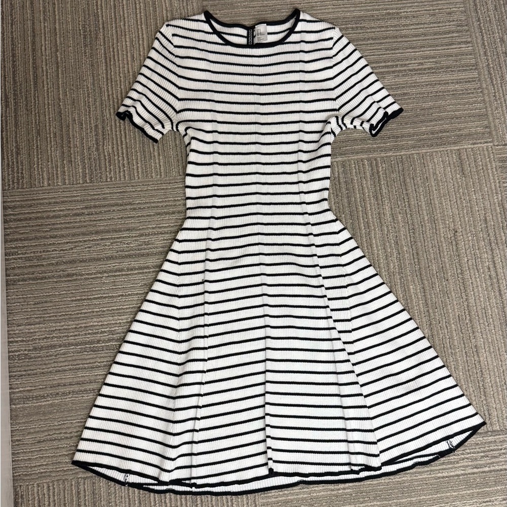 H&M Striped Black and White knit skater Dress